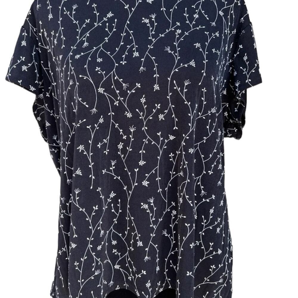 Briggs, black floral, short sleeve, floral print, round neck, women's size XL